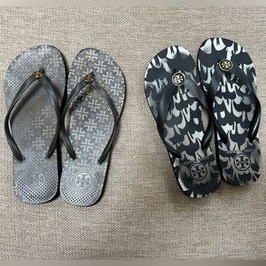 Two pairs of Tory Burch flip flops size 7 worn